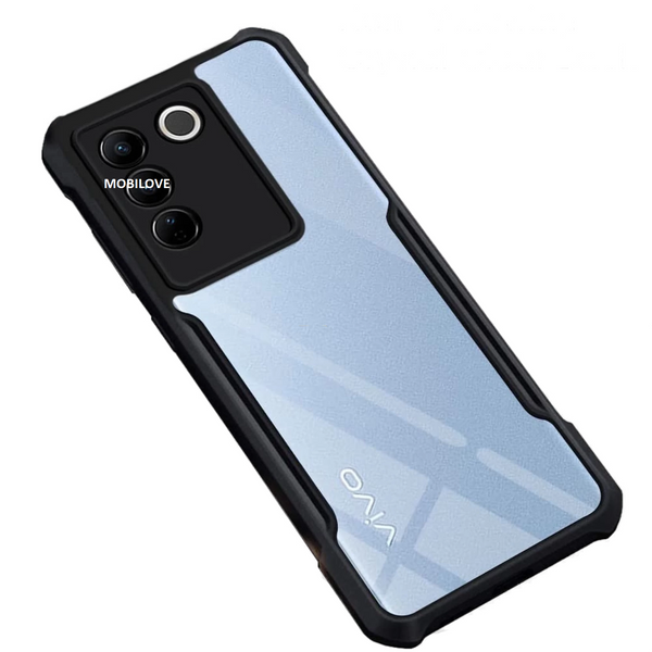 MOBILOVE Back Cover Case for Vivo V27 | Vivo V27 Pro 5G | Four Corner Hybrid Soft PC Anti Clear Gel TPU Bumper Case [Complete Camera Protection] [Anti-Slip] [Shock Proof] [Scratch Resistant] (Black | Transparent)