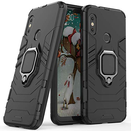 MOBILOVE Back Cover for Mi Redmi Note 6 Pro | Rotating Ring Holder & Kickstand in-Built | Dual Layer Military Grade Drop Protection | 360 Degree Protection Case