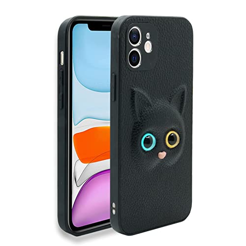 MOBILOVE Back Cover for Apple iPhone 12 Mini | Cute Cat Kitty Slim Soft PU Leather Case | 3D Effect with Colored Eye and Camera Protection