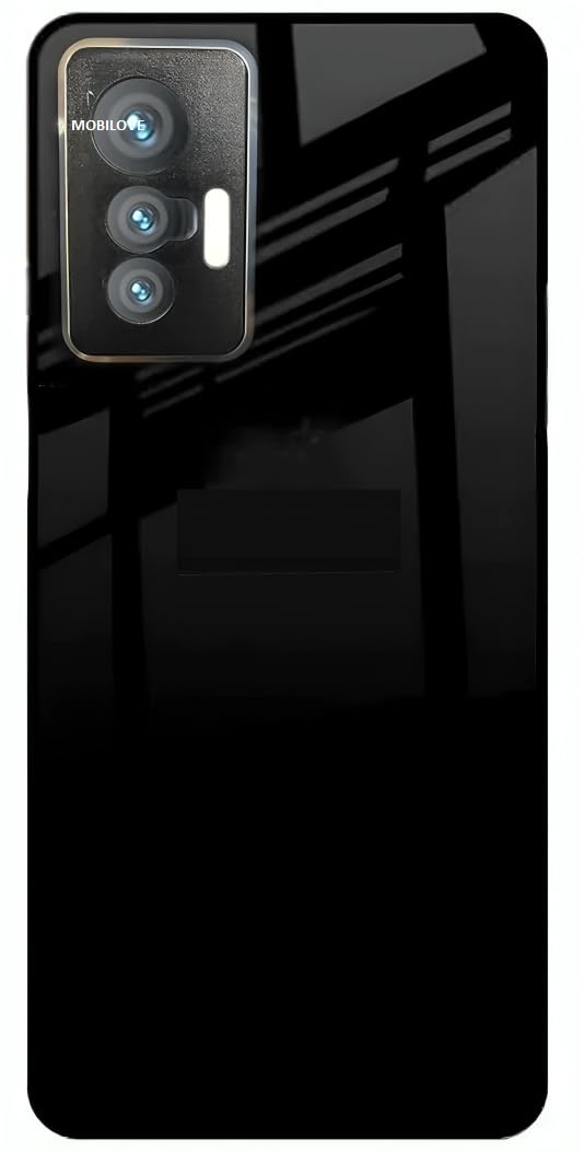 MOBILOVE Back Cover Case for Vivo X70 5G | Luxury Toughened Glass Cover with Shockproof Soft Silicone Side Case (Black) (Hard Case)