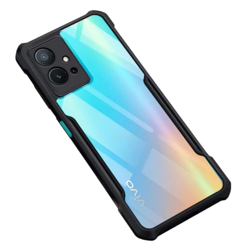 MOBILOVE Shockproof Crystal Clear Back Cover Case for Vivo T1 5G | Vivo Y75 5G | iQOO Z6 5G | 360 Degree Protection | Hybrid Soft PC Anti Clear Gel TPU Bumper Case (Black)