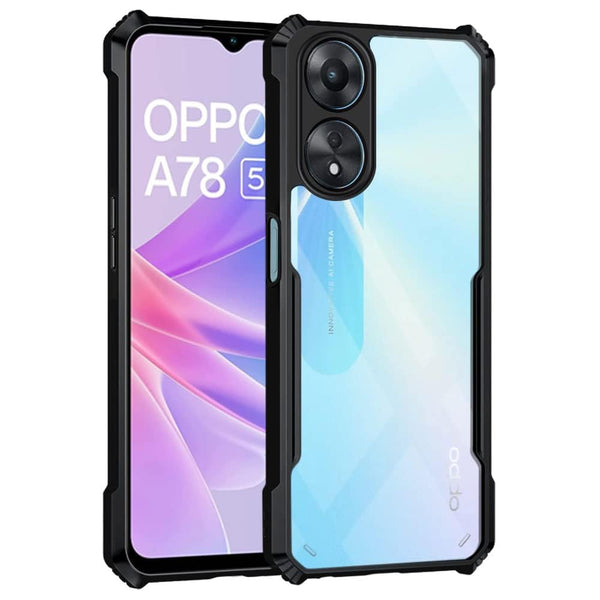 MOBILOVE Shockproof Crystal Clear Back Cover Case for Oppo A78 5G | 360 Degree Protection | Hybrid Soft PC Anti-Clear Gel TPU Bumper Case (Black)