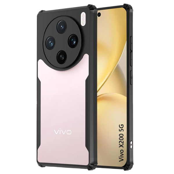 MOBILOVE Shockproof Crystal Clear Back Cover Case for Vivo X200 5G | 360 Degree Protection | Hybrid Soft PC Anti-Clear Gel TPU Bumper Case (Black)