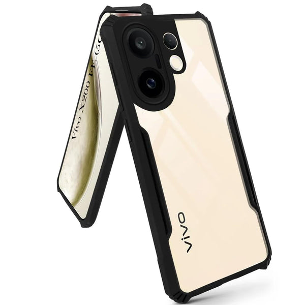 MOBILOVE Shockproof Crystal Clear Back Cover Case for Vivo X200 FE 5G | 360 Degree Protection | Hybrid Soft PC Anti-Clear Gel TPU Bumper Case (Black)