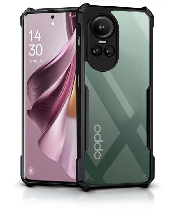 MOBILOVE Back Cover Case for Oppo Reno 10 | Reno 10 Pro | Luxury Toughened Glass Cover with Shockproof Soft Silicone Side Case (Hard Case) (Black)