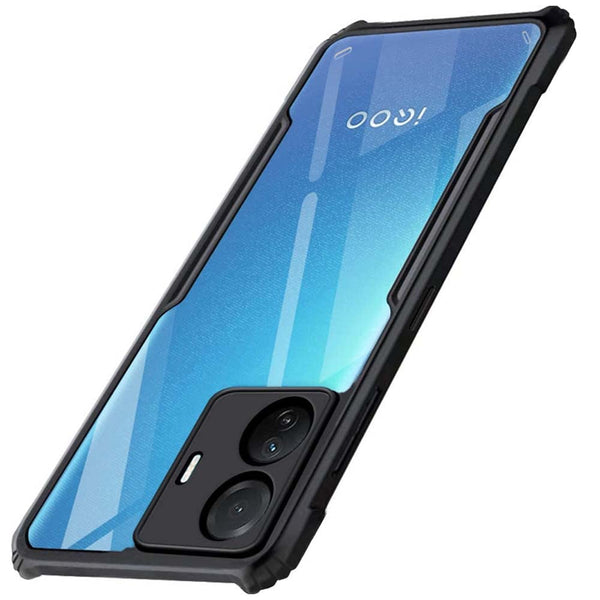 MOBILOVE Back Cover Case for iQOO Z6 Lite 5G | Luxury Toughened Glass Cover with Shockproof Soft Silicone Side Case (Hard Case) (Black)