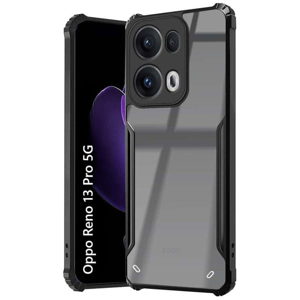MOBILOVE Shockproof Crystal Clear Back Cover Case for Oppo Reno 13 Pro 5G | 360 Degree Protection | Hybrid Soft PC Anti-Clear Gel TPU Bumper Case (Black)