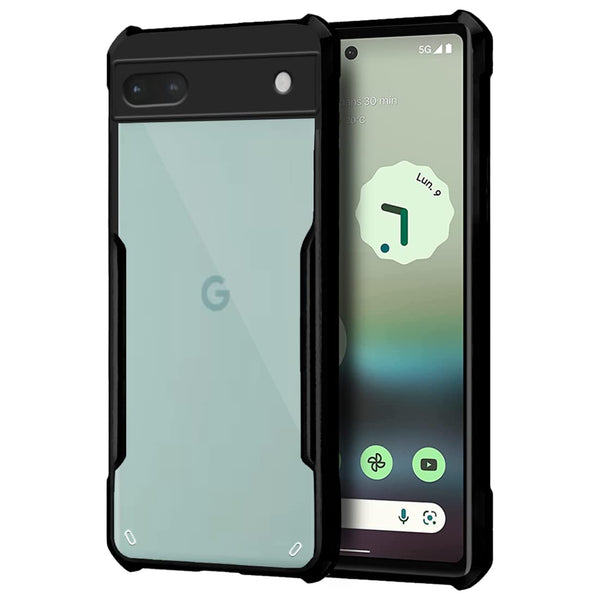 MOBILOVE Back Cover Case for Google Pixel 6A | Four Corner Hybrid Soft PC Anti Clear Gel TPU Bumper Case [Complete Camera Protection] [Anti-Slip] [Shock Proof] [Scratch Resistant] (Black | Transparent)