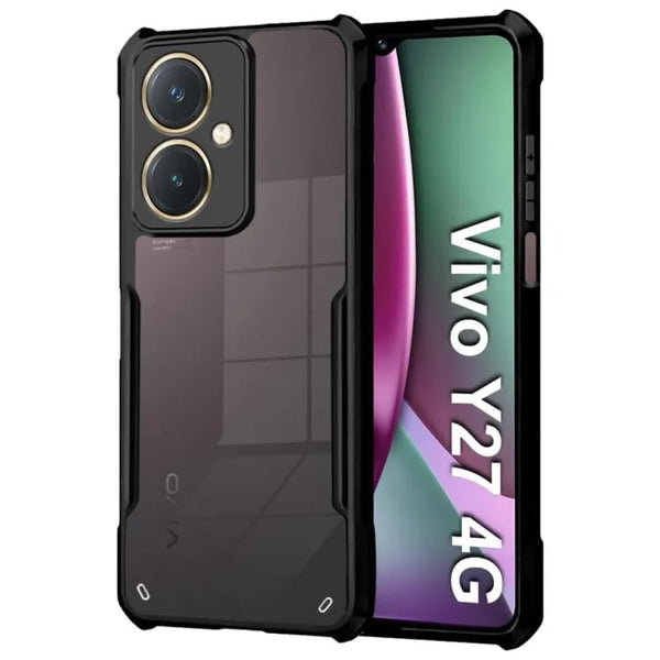 MOBILOVE Shockproof Crystal Clear Back Cover Case for Vivo Y27 4G | 360 Degree Protection | Protective Design | Hybrid Soft PC Anti Clear Gel TPU Bumper Case (Black)