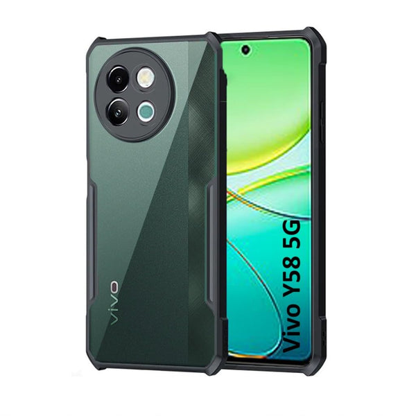 MOBILOVE Shockproof Crystal Clear Back Cover Case for Vivo Y58 5G | 360 Degree Protection | Hybrid Soft PC Anti Clear Gel TPU Bumper Back Cover for Vivo Y58 5G (Black)
