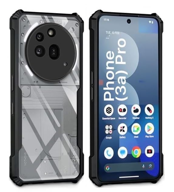 MOBILOVE Shockproof Crystal Clear Back Cover Case for Nothing Phone 3a Pro 5G | 360 Degree Protection | Hybrid Soft PC Anti-Clear Gel TPU Bumper Case (Black)