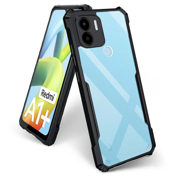 MOBILOVE Back Cover Case for Redmi A1 Plus | Redmi A2 Plus | Poco C50 | Poco C51 | Four Corner Hybrid Soft PC Anti Clear Gel TPU Bumper Case [Complete Camera Protection] [Anti-Slip] [Shock Proof] [Scratch Resistant] (Black | Transparent)