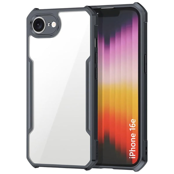MOBILOVE Shockproof Crystal Clear Back Cover Case for iPhone 16e | 360 Degree Protection | Hybrid Soft PC Anti-Clear Gel TPU Bumper Case (Black)