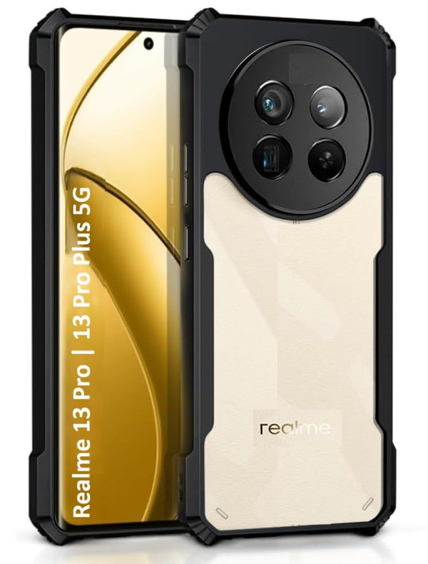 MOBILOVE Shockproof Crystal Clear Back Cover Case for Realme 13 Pro | Realme 13 Pro Plus 5G | 360 Degree Protection | Protective Design | Hybrid Soft PC Anti Clear Gel TPU Bumper Case (Black)