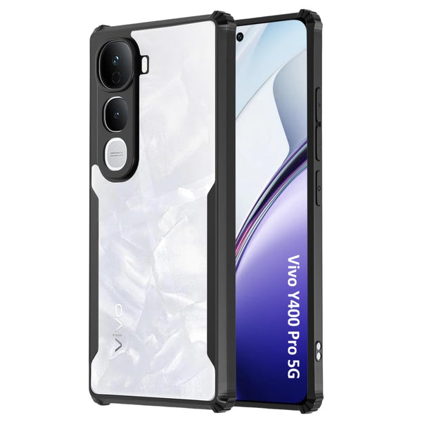 MOBILOVE Shockproof Crystal Clear Back Cover Case for Vivo Y400 Pro 5G | 360 Degree Protection | Hybrid Soft PC Anti-Clear Gel TPU Bumper Case for Vivo Y400 Pro 5G (Black)