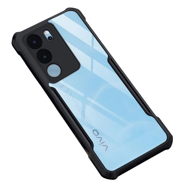 MOBILOVE Back Cover Case for Vivo V29 | Vivo V29 Pro 5G | Luxury Toughened Glass Cover with Shockproof Soft Silicone Side Case (Hard Case) (Black)