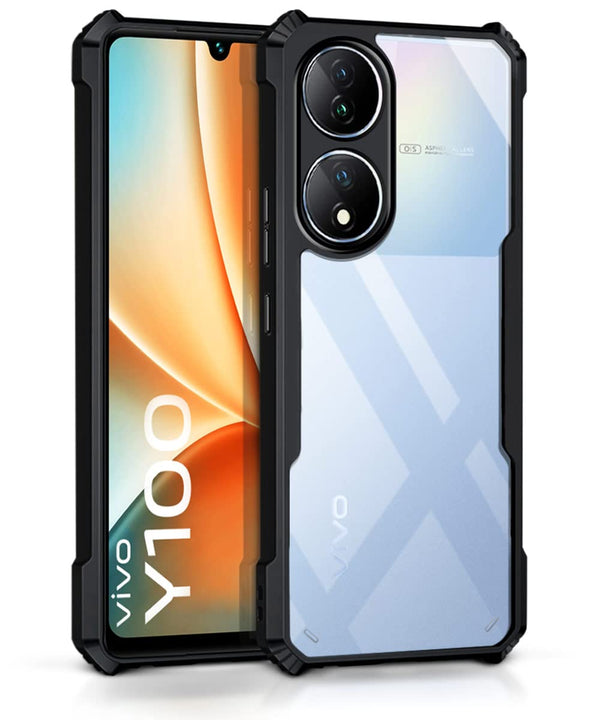 MOBILOVE Back Cover Case for Vivo Y100 | Four Corner Hybrid Soft PC Anti Clear Gel TPU Bumper Case [Complete Camera Protection] [Anti-Slip] [Shock Proof] [Scratch Resistant] (Black | Transparent)