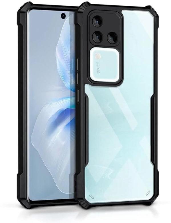 MOBILOVE Shockproof Crystal Clear Back Cover Case for Vivo V30 Pro 5G | 360 Degree Protection | Protective Design | Hybrid Soft PC Anti Clear Gel TPU Bumper Case (Black)