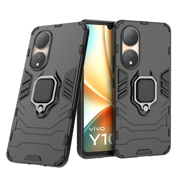 MOBILOVE Back Cover for Vivo Y100 5G | Rotating Ring Holder & Kickstand in-Built | Dual Layer Military Grade Drop Protection | 360 Degree Protection Case