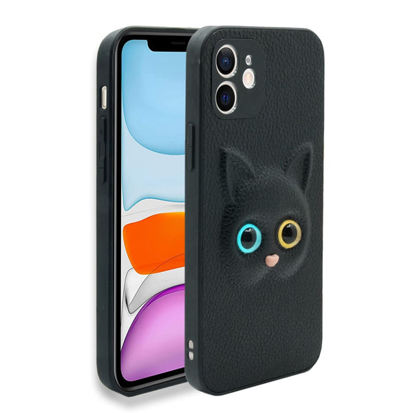 MOBILOVE Back Cover for iPhone 12 | iPhone 12 Pro | Cute Cat Kitty Slim Soft PU Leather Case | 3D Effect with Colored Eye and Camera Protection
