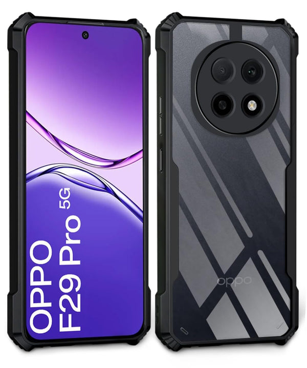 MOBILOVE Shockproof Crystal Clear Back Cover Case for Oppo F29 Pro 5G | 360 Degree Protection | Hybrid Soft PC Anti-Clear Gel TPU Bumper Case (Black)