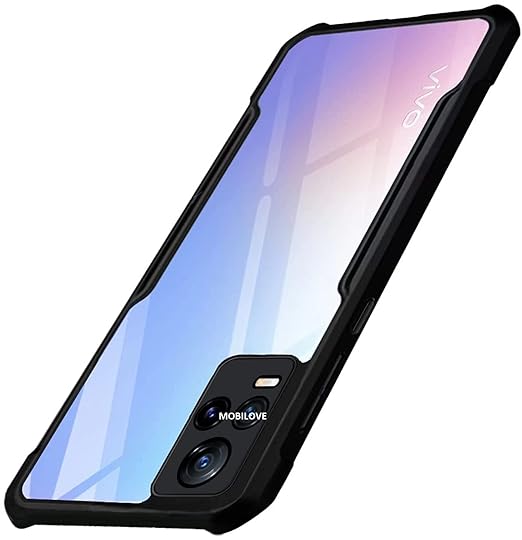 MOBILOVE Back Cover Case for Vivo Y73 | Four Corner Hybrid Soft PC Anti Clear Gel TPU Bumper Case [Complete Camera Protection] [Anti-Slip] [Shock Proof] [Scratch Resistant] (Black | Transparent)