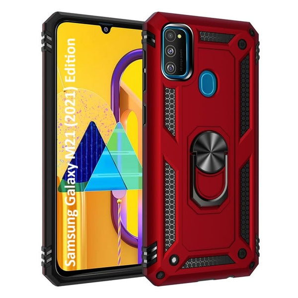 MOBILOVE Back Cover Case for Samsung Galaxy M21 2021 Edition | Dual Layer Hybrid Armor Defender Case with 360 Degree Metal Finger Ring Back Cover Case (Rugged Armor)