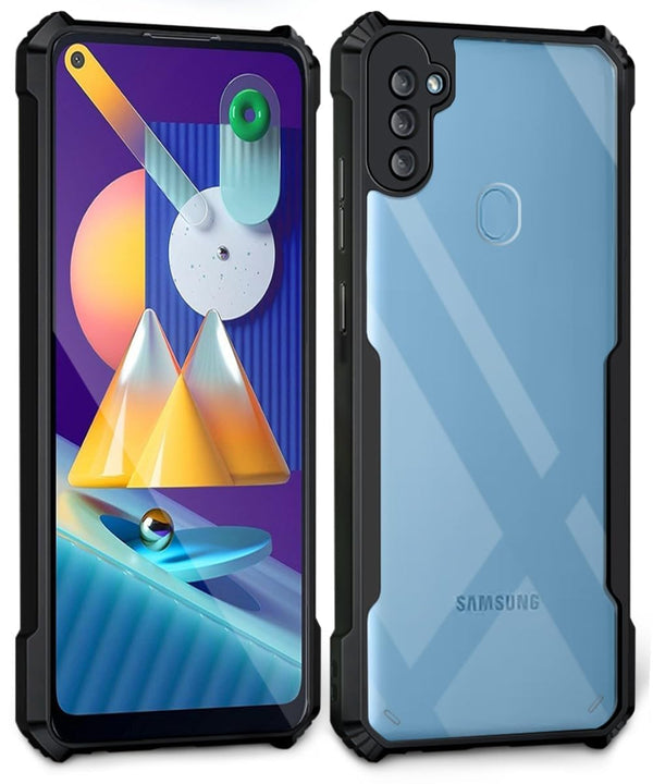 MOBILOVE Shockproof Crystal Clear Back Cover Case for Samsung Galaxy A11 | Galaxy M11 | 360 Degree Protection | Hybrid Soft PC Anti-Clear Gel TPU Bumper Case (Black)