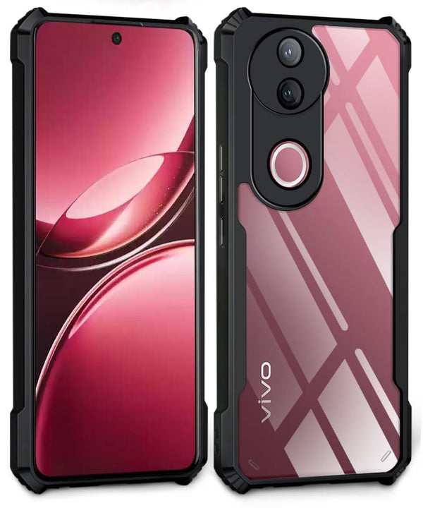 MOBILOVE Shockproof Crystal Clear Back Cover Case for iQOO Z10R 5G | Vivo V50 | V50e 5G | V50 5G Elite Edition | T4R 5G | 360 Degree Protection | Hybrid Soft PC Anti-Clear Gel TPU Bumper Case (Black)