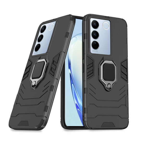 MOBILOVE Back Cover for Vivo V27 | Vivo V27 Pro | Rotating Ring Holder & Kickstand in-Built | Dual Layer Military Grade Drop Protection | 360 Degree Protection Case