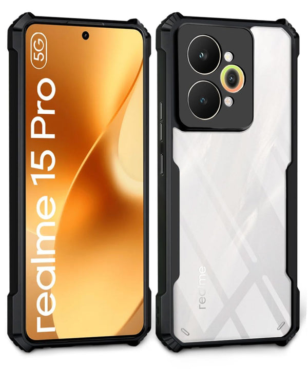 MOBILOVE Shockproof Crystal Clear Back Cover Case for Realme 15 Pro 5G | 360 Degree Protection | Hybrid Soft PC Anti-Clear Gel TPU Bumper Case (Black)