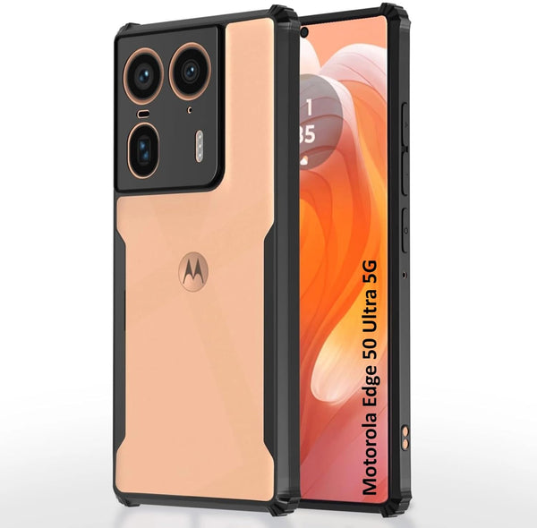 MOBILOVE Shockproof Crystal Clear Back Cover Case for Motorola Moto Edge 50 Ultra 5G | 360 Degree Protection | Hybrid Soft PC Anti Clear Gel TPU Bumper Back Cover for Moto Edge 50 Ultra 5G (Black)