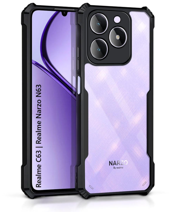 MOBILOVE Shockproof Crystal Clear Back Cover Case for Realme C63 | Realme Narzo N63 | 360 Degree Protection | Hybrid Soft PC Anti-Clear Gel TPU Bumper Case (Black)
