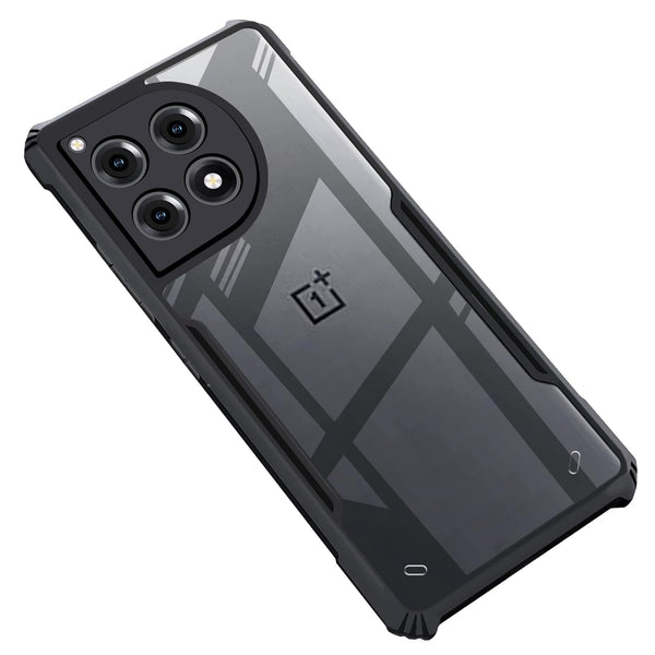 MOBILOVE Shockproof Crystal Clear Back Cover Case for OnePlus 12R 5G | 360 Degree Protection | Hybrid Soft PC Anti-Clear Gel TPU Bumper Case (Black)