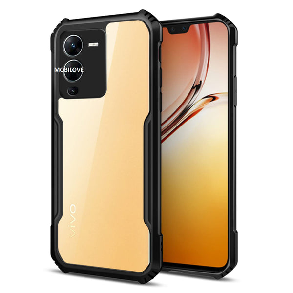 MOBILOVE Back Cover Case for Vivo V25 Pro 5G | Four Corner Hybrid Soft PC Anti Clear Gel TPU Bumper Case [Complete Camera Protection] [Anti-Slip] [Shock Proof] [Scratch Resistant] (Black | Transparent)