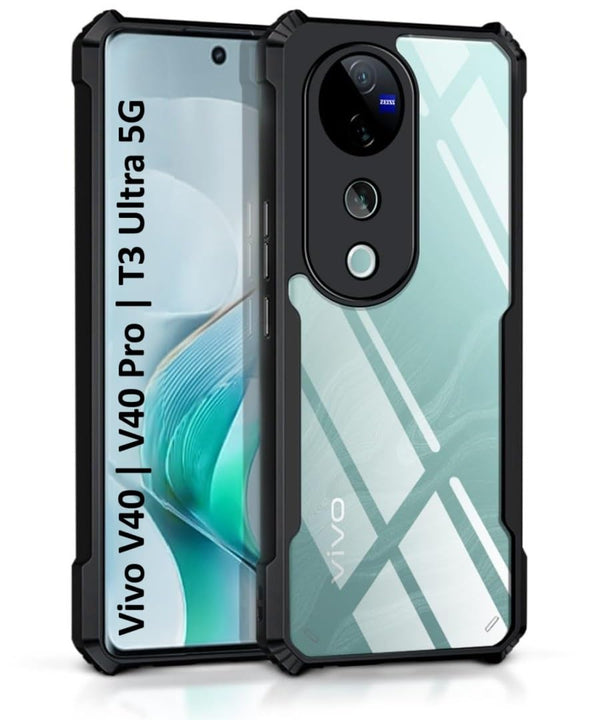 MOBILOVE Shockproof Crystal Clear Back Cover Case for Vivo V40 | V40 Pro | T3 Ultra 5G | 360 Degree Protection | Hybrid Soft PC Anti Clear Gel TPU Bumper Case (Black)