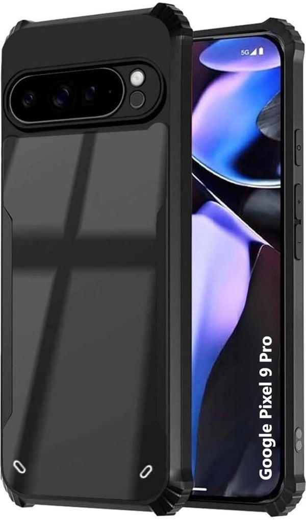 MOBILOVE Shockproof Crystal Clear Back Cover Case for Google Pixel 9 Pro | 360 Degree Protection | Hybrid Soft PC Anti Clear Gel TPU Bumper Case (Black)