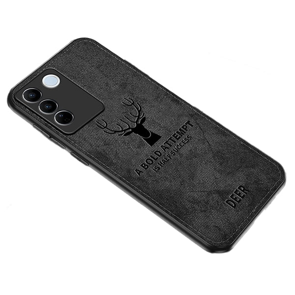 MOBILOVE Deer Pattern Cloth Texture Leather Finish Soft Fabric Case Hybrid Protective Case with Camera Protection for | Vivo V27 | Vivo V27 Pro 5G