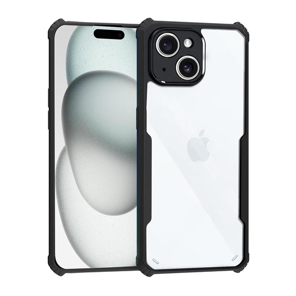 MOBILOVE Shockproof Crystal Clear Back Cover Case for iPhone 15 | 360 Degree Protection | Hybrid Soft PC Anti-Clear Gel TPU Bumper Case (Black)