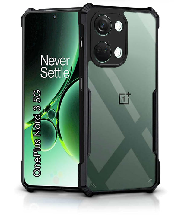 MOBILOVE Back Cover Case for OnePlus Nord 3 5G | Luxury Toughened Glass Cover with Shockproof Soft Silicone Side Case (Hard Case) (Black)