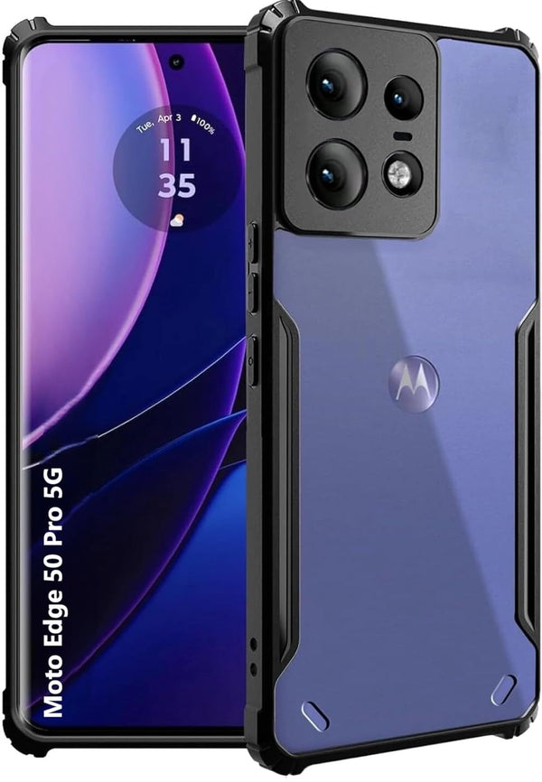 MOBILOVE Shockproof Crystal Clear Back Cover Case for Motorola Moto Edge 50 Pro 5G | 360 Degree Protection | Hybrid Soft PC Anti Clear Gel TPU Bumper Case (Black)