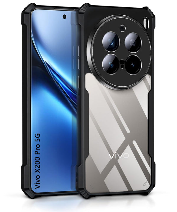 MOBILOVE Shockproof Crystal Clear Back Cover Case for Vivo X200 Pro 5G | 360 Degree Protection | Hybrid Soft PC Anti-Clear Gel TPU Bumper Case (Black)
