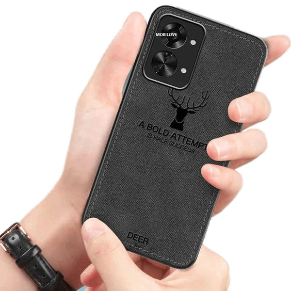 MOBILOVE Deer Pattern Cloth Texture Leather Finish Soft Fabric Case Hybrid Protective Case with Camera Protection for | OnePlus Nord 2T 5G