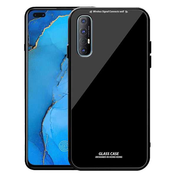 MOBILOVE Back Cover Case for Oppo Reno 3 Pro | Luxury Toughened Glass Cover with Shockproof Soft Silicone Side Case (Hard Case) (Black)