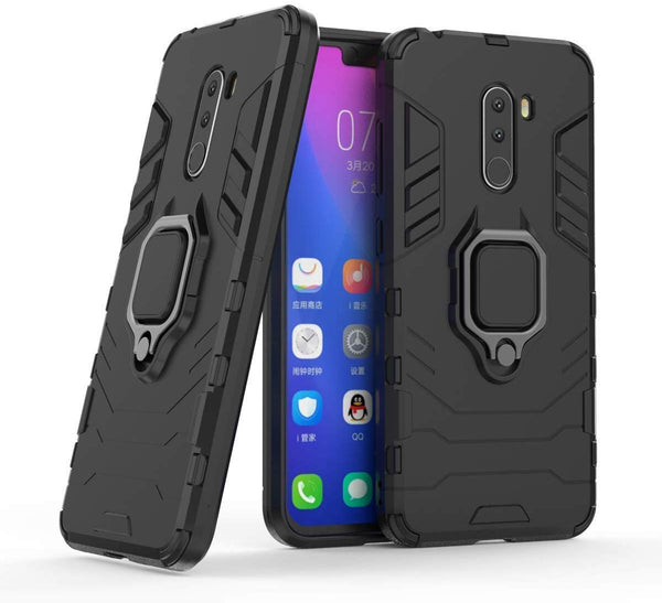 MOBILOVE Back Cover for Poco F1 | Rotating Ring Holder & Kickstand in-Built | Dual Layer Military Grade Drop Protection | 360 Degree Protection Case