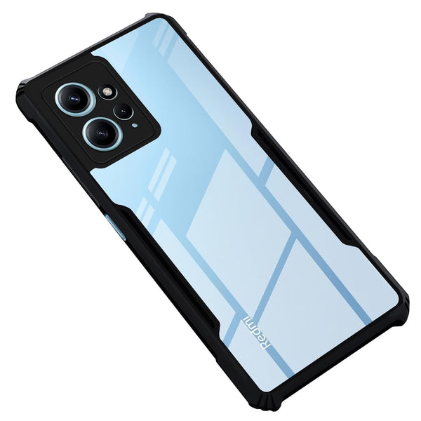 MOBILOVE Shockproof Crystal Clear Back Cover Case for Mi Redmi Note 12 4G | 360 Degree Protection | Protective Design | Hybrid Soft PC Anti Clear Gel TPU Bumper Case (Black)