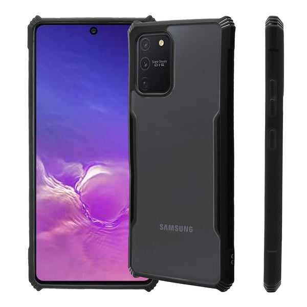 MOBILOVE Back Cover for Samsung Galaxy S10 Lite | Four Corner Hybrid Soft PC Anti Clear Gel TPU Bumper Case [Anti-Slip] [Shock Proof] [Scratch Resistant] (Black | Transparent)