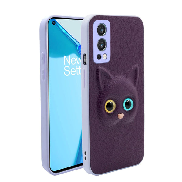 MOBILOVE Back Cover for OnePlus Nord 2 5G | Cute Cat Kitty Slim Soft PU Leather Case | 3D Effect with Colored Eye and Camera Protection