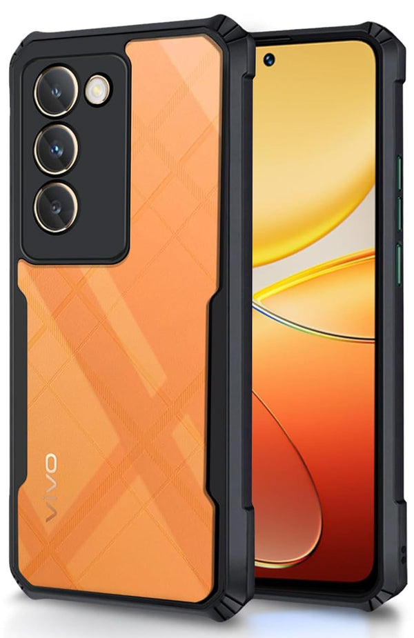 MOBILOVE Shockproof Crystal Clear Back Cover Case for Vivo T3 5G | Vivo Y200e 5G | 360 Degree Protection | Protective Design | Hybrid Soft PC Anti Clear Gel TPU Bumper Case (Black)