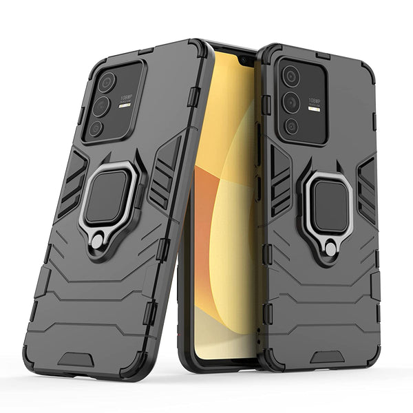 MOBILOVE Back Cover for Vivo V23 5G | Rotating Ring Holder & Kickstand in-Built | Dual Layer Military Grade Drop Protection | 360 Degree Protection Case